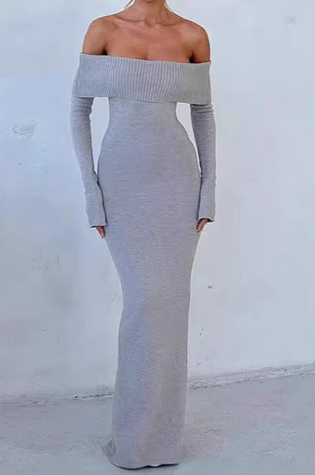 Off Shoulder Ribbed Sweater Dress