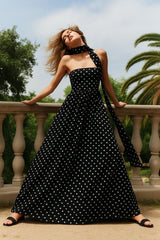Polka Dot Off-Shoulder Cami Tie Maxi Dress