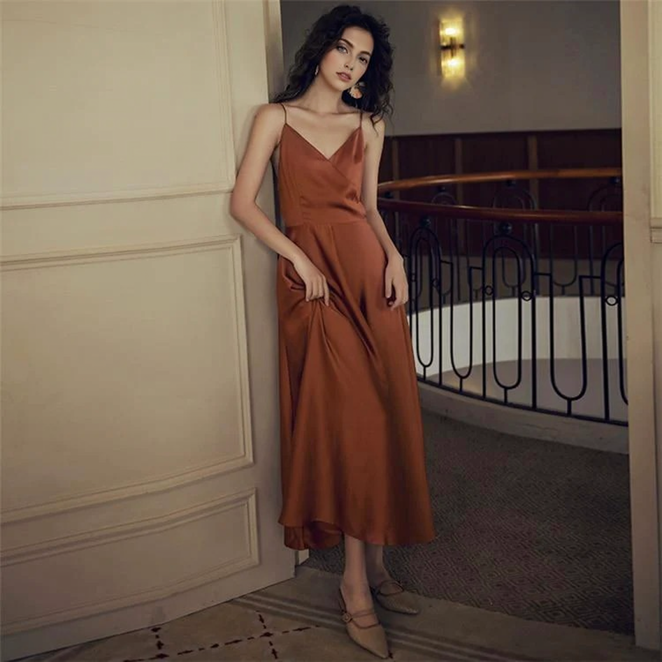 JuliaFashion - Sexy Satin Backless Vintage Dress
