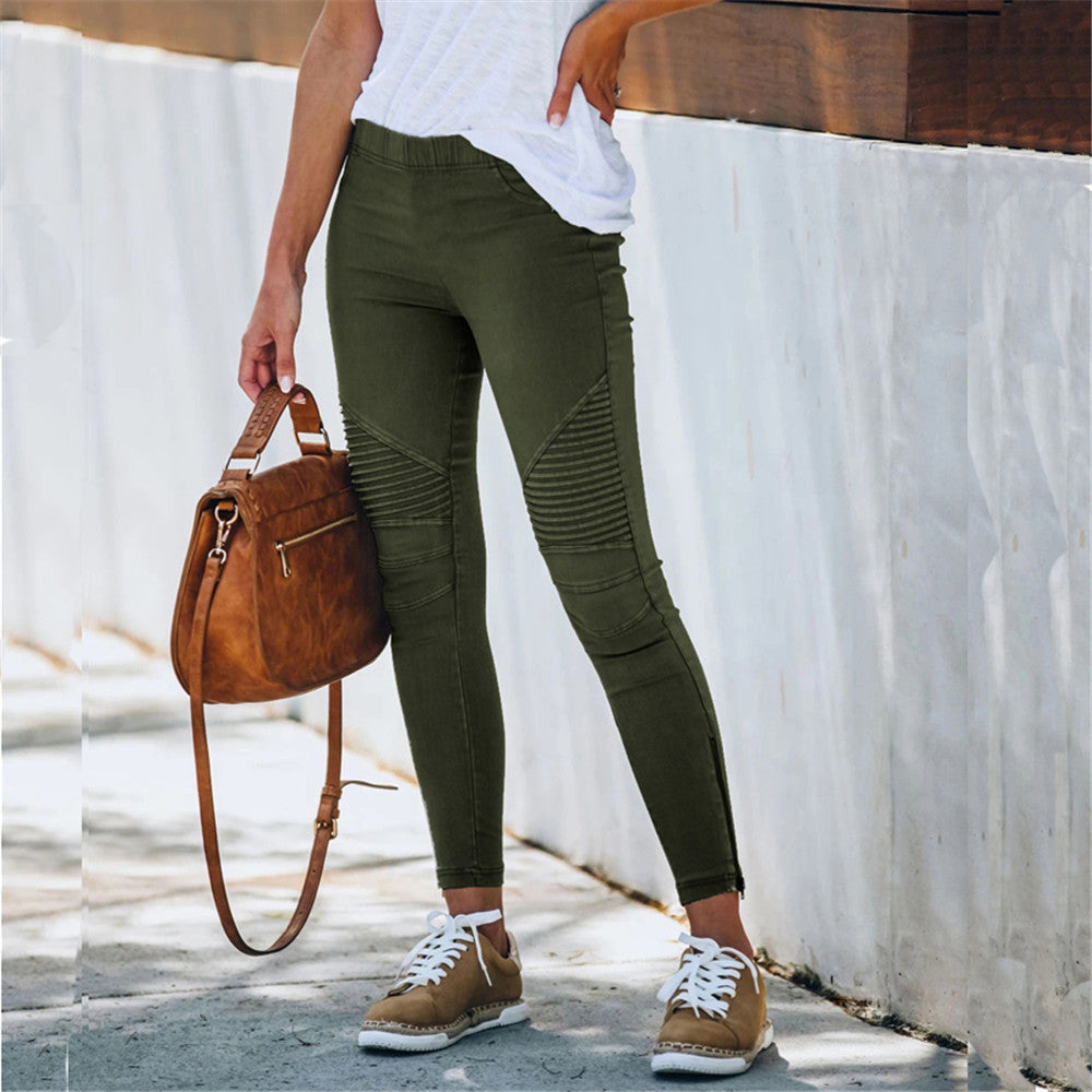 Julia Fashion - Zipper Women's Pants  Causal Pleated Stretch Pants