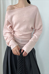 Waist Defining Asymmetric Shoulder Knit Top