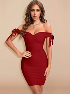 JuliaFashion - 2024 Sexy Wine Red Off Shoulder HL Bandage Dress