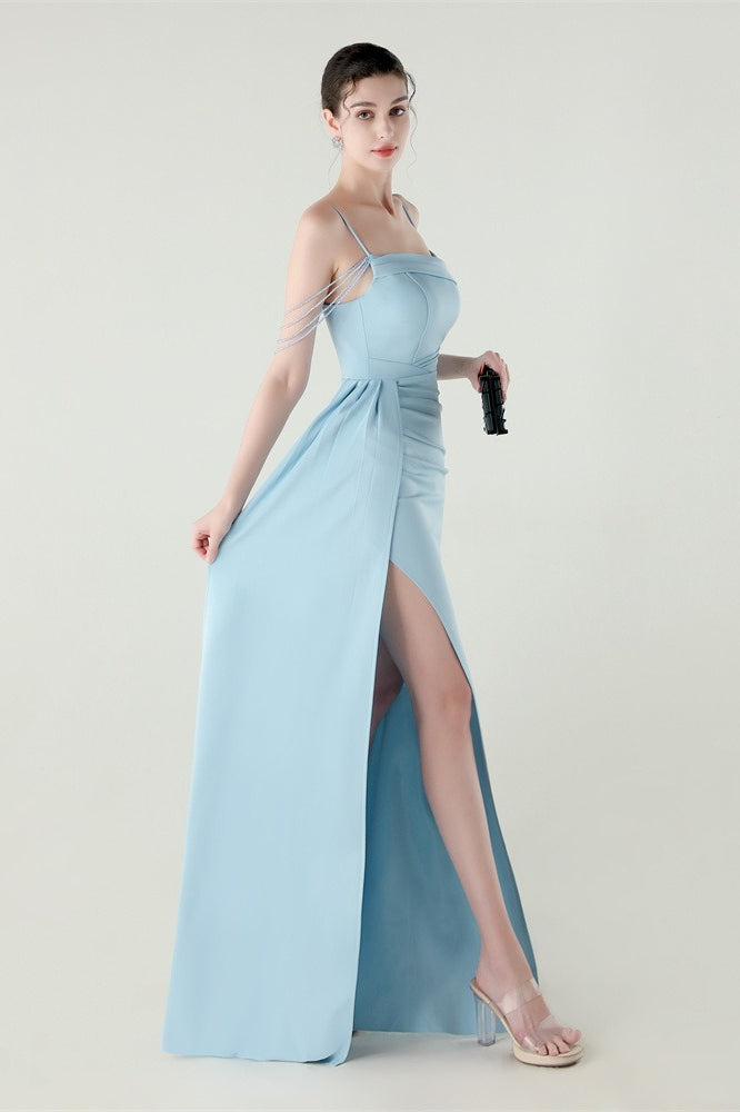 Satin Spaghetti Strap Mermaid Party Dress Blue / S