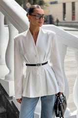 V Neck Waist Detail Blazer