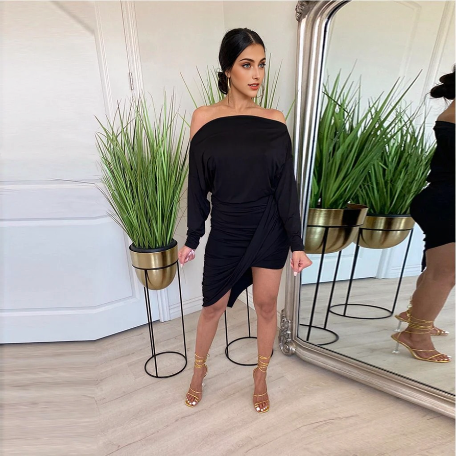 Julia Fashion - Long Sleeve Ruched Party Dress