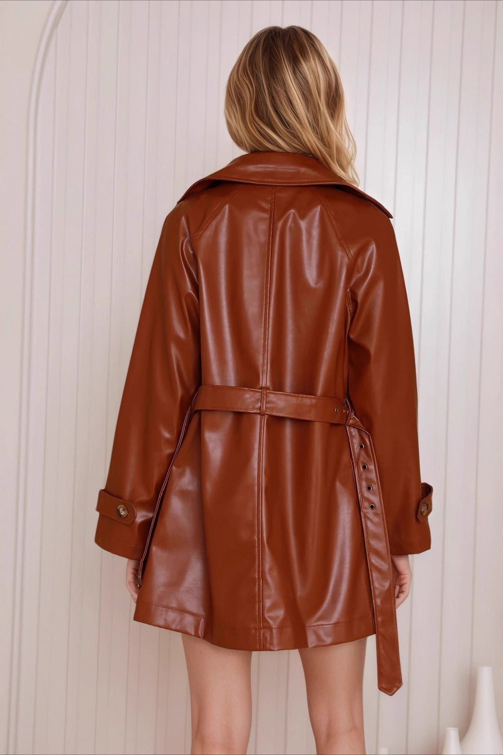 Fashion PU Leather Long Jacket