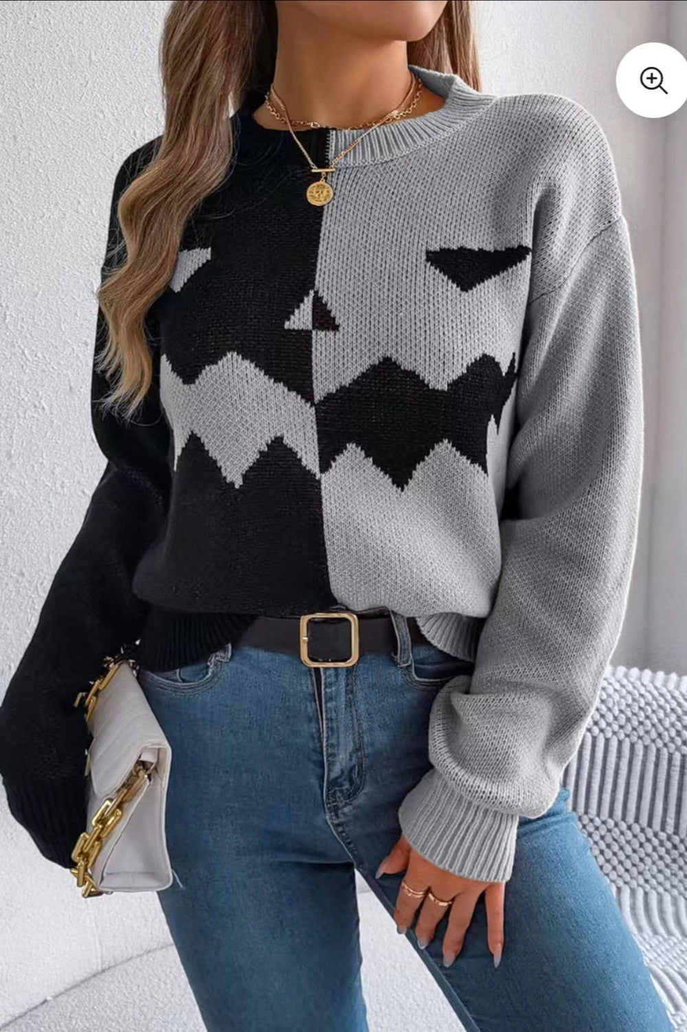 Halloween Ghost Pumpkin Colorblock Sweater