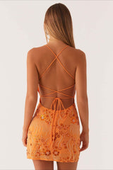 Colorful Beaded Back Tie Cocktail Dress