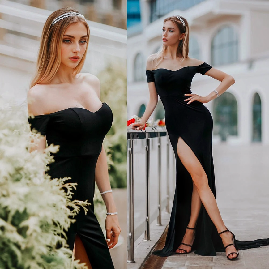 JuliaFashion - Slash Neck High Slit Wedding Prom Party Dress