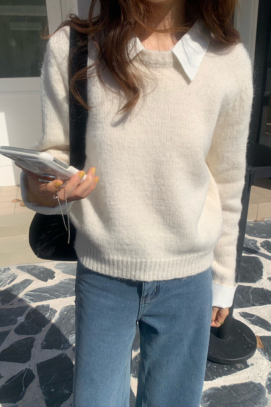 Layered Look Collared Knit Sweater