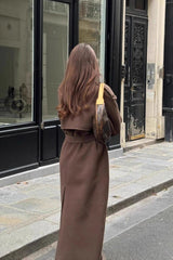 Long Line Solid Notch Collar Tied Overcoat