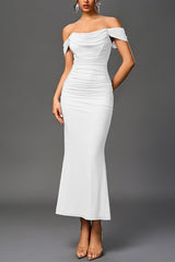Boned Mesh Ruched Backless Formal Dress XS / White