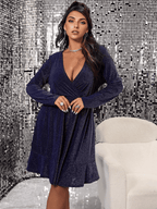 JuliaFashion - Sexy Curve V-Neck Long Sleeve Evening Party Dress