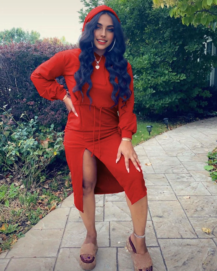 Julia Fashion - Long Sleeve Women Hoodie Midi Dress