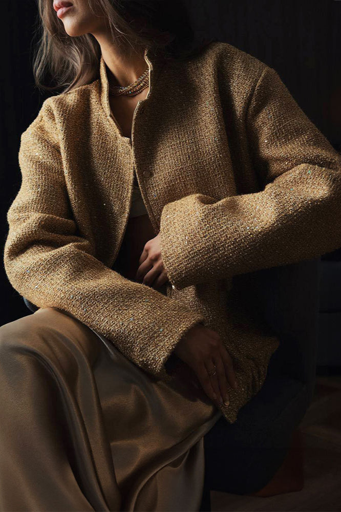 Sequin Stand Collar Pocket Jacket