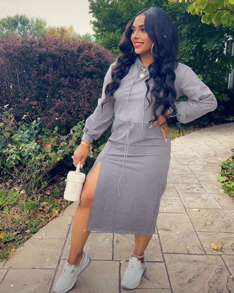 Julia Fashion - Long Sleeve Women Hoodie Midi Dress