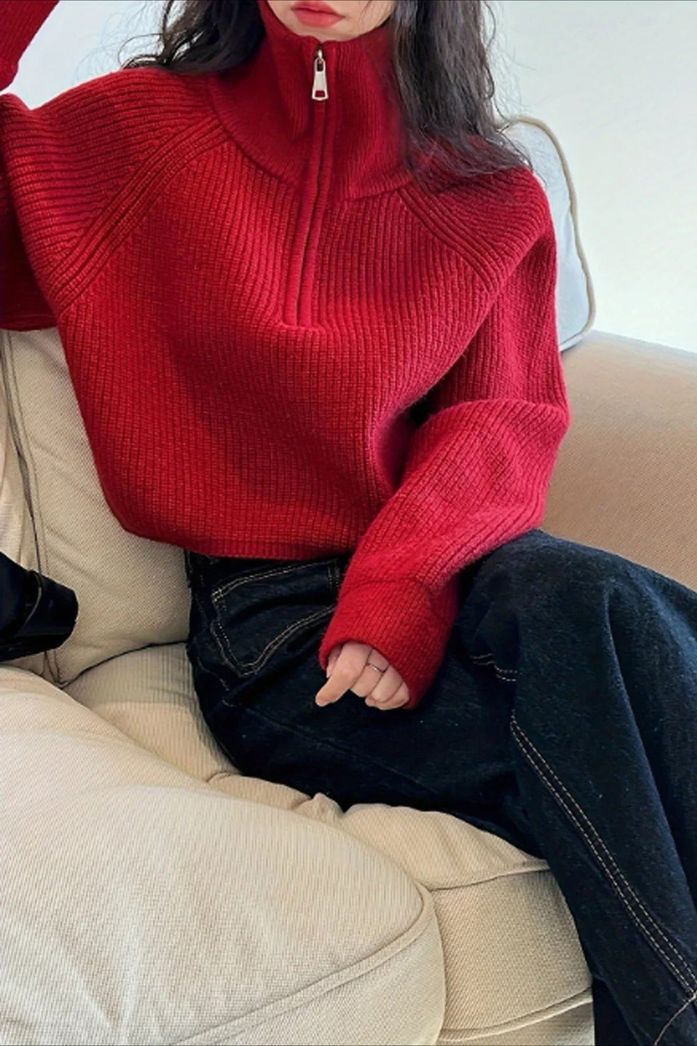 Half Zip Knit Turtleneck Sweater