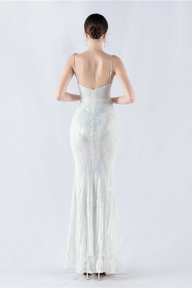 Boned Sequin Embroidered Formal Dress