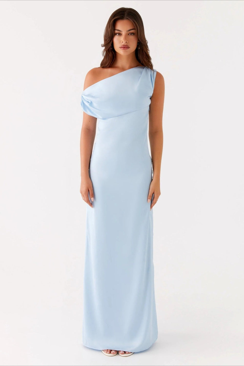 Solid Asymmetric Neckline Formal Dress