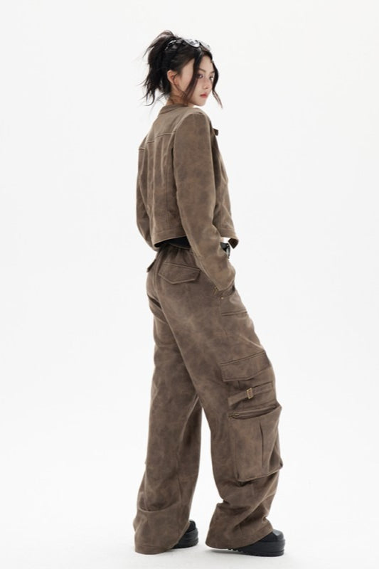 Cropped Biker Style Leather Jacket