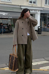 Short Double-Breasted Wool Jacket S / Khaki