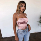 JuliaFashion - Sexy Lace-Up Satin Silk Cami Tops