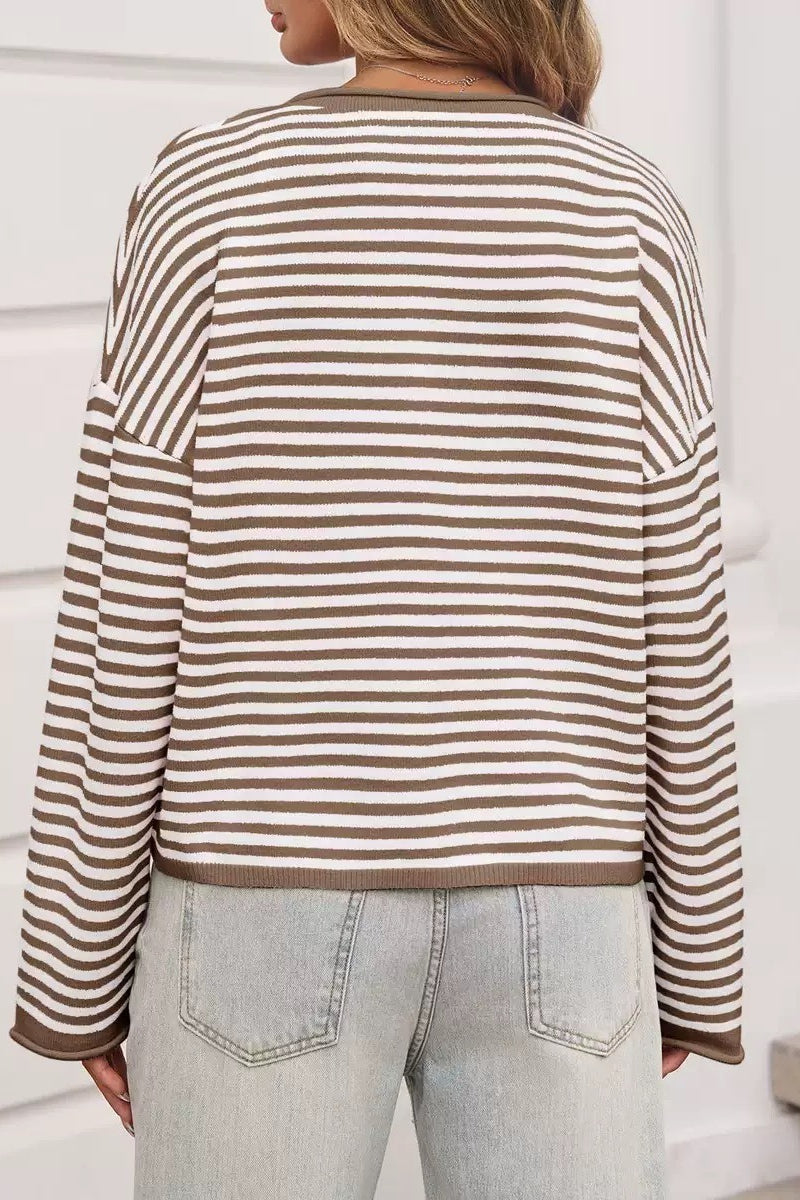 Striped Color Block Cardigan S / Brown