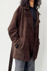 Vintage Brown Suede Tie Waist Overcoat