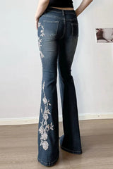Vintage Plant Embroidered Bootcut Jeans