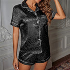 JuliaFashion-Casual Satin Silk Solid Color Pajamas Set