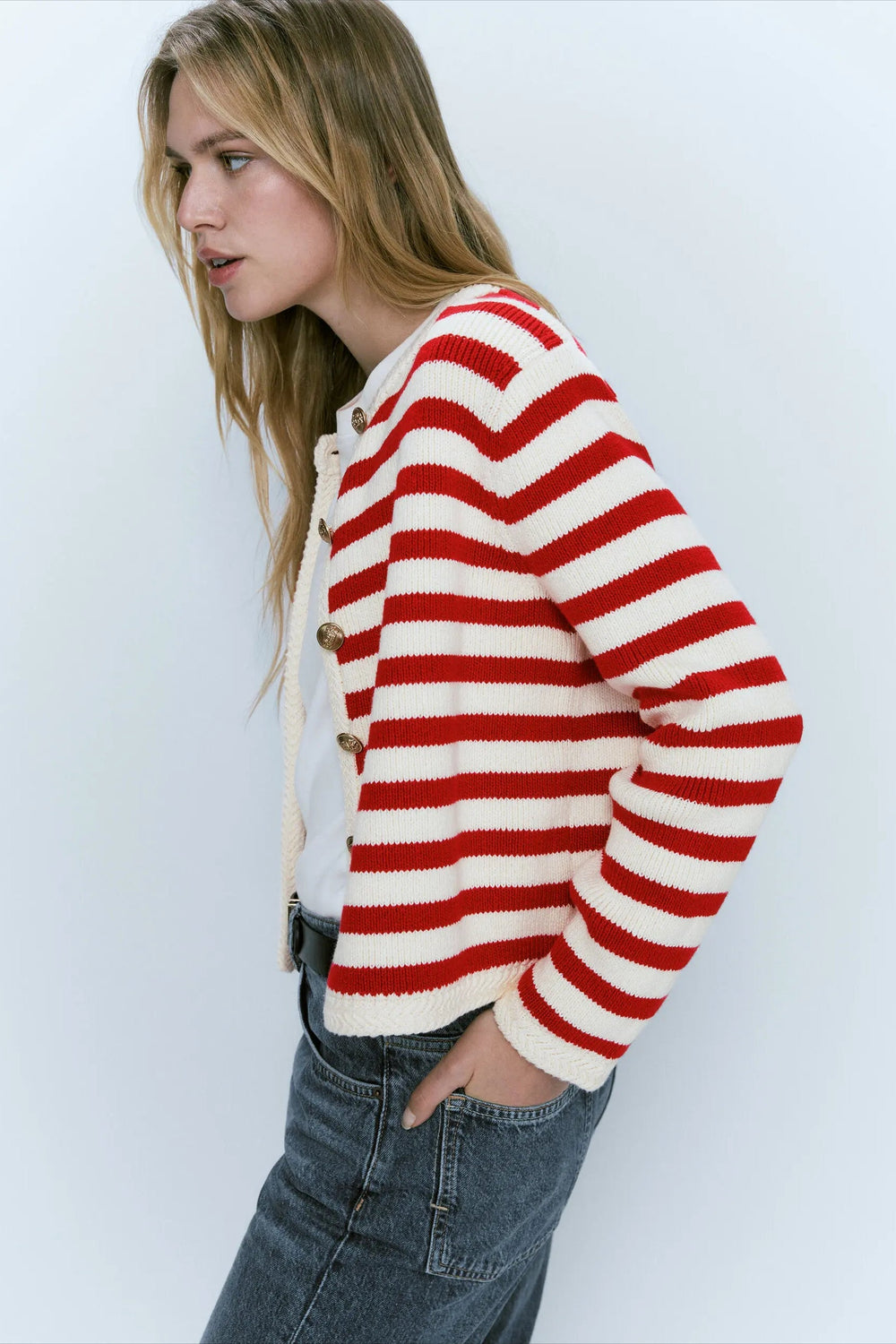Striped Slim Fit Knit Cardigan