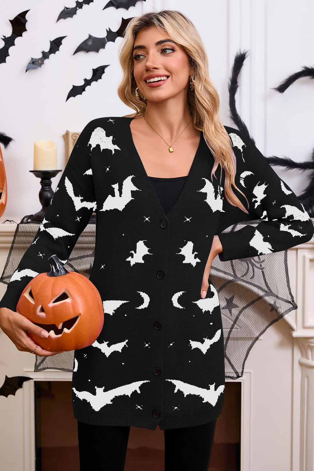 Halloween Bat Jacquard Knit Sweater
