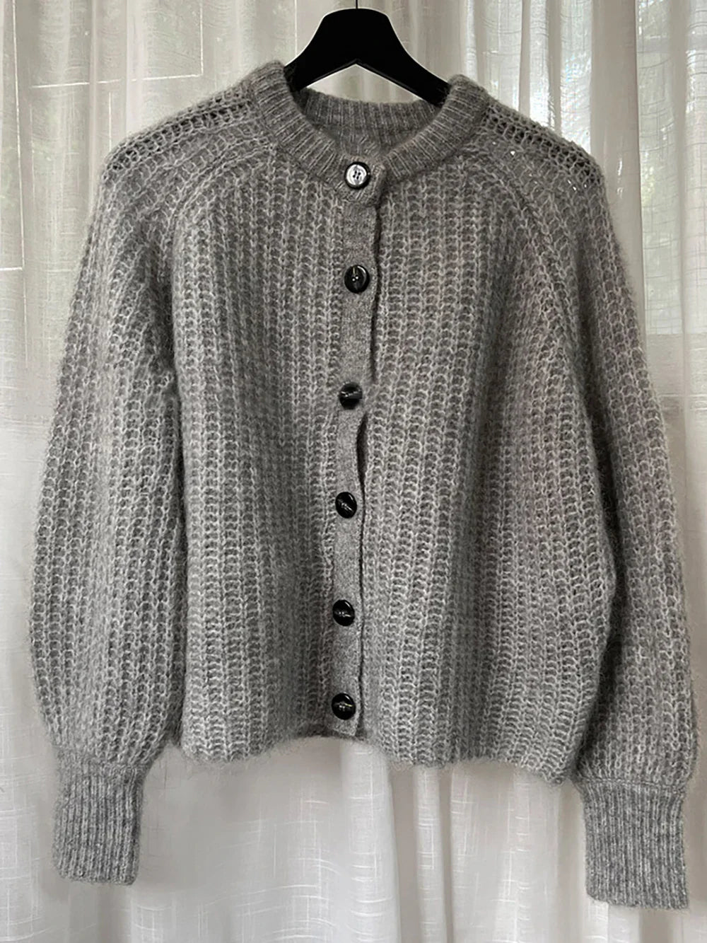 Solid Color Chunky Cozy Casual Jacquard Knit Long Sleeve Button Cardigan