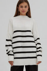 Minimalist Loose Color Block Striped Knit Sweater