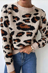 Colorblock Leopard Crewneck Sweater