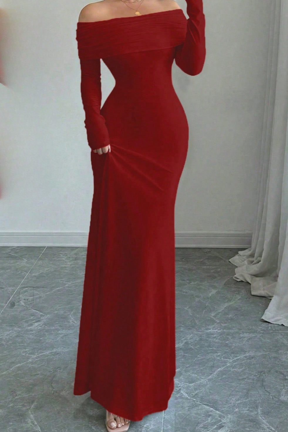 Off Shoulder Ruched Bodycon Formal Dress S / Red