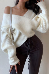 Off Shoulder Cross Front Cropped Sweater
