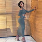 Julia Fashion - Women Sexy Slant Shoulder Cut Out Bodycon Midi Dress