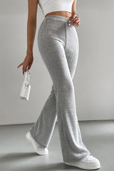 High Waist Ribbed Flared Knit Pants