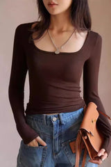 Square Neck Ribbed Stripe Panel Knit Top