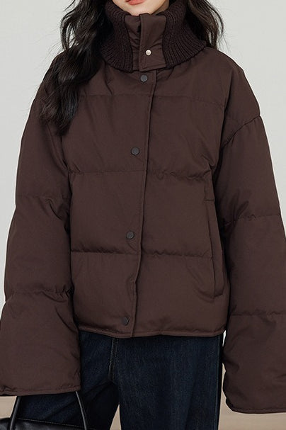 Knit Collar White Duck Down Puffer Jacket