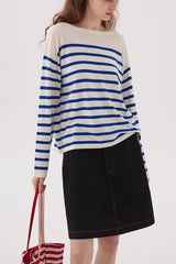 Navy Striped Relaxed Boat Neck Knit Top