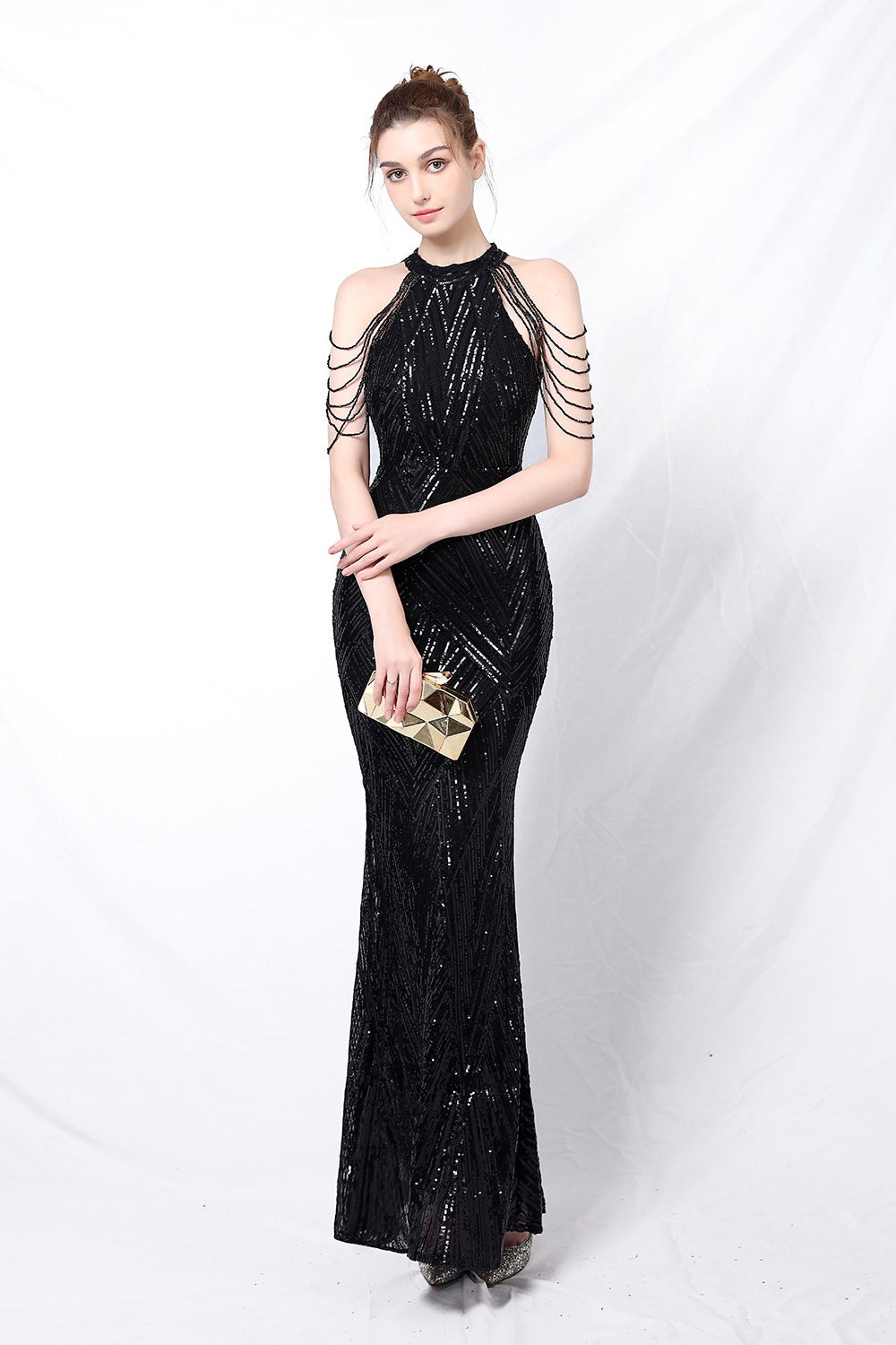 Sequin Halter Mermaid Maxi Party Dress