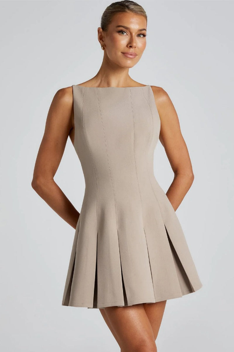 Solid Color Wide Hem Sleeveless Cocktail Dress