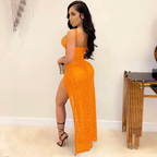 Julia Fashion - Glitter Halter Cut Out Long Dresses