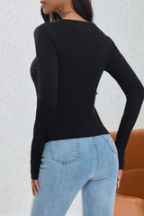 Ruched Button Detail Asymmetric Knit Top