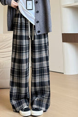 Brushed Plaid Straight Fit Knit Pants