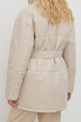 Longline Cotton Tie Waist Puffer Jacket S / Beige