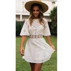JuliaFashion - White Lace Floral Embroidery Short Sleeve Mini Dress