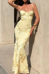 Strapless Floral Embroidered Maxi Dress